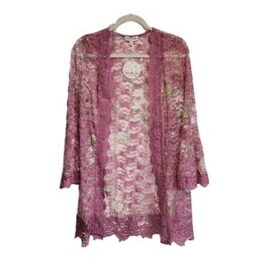 Jolie & Joy by FCT with Love pink floral lace cardigan w/bell sleeves size S NWT